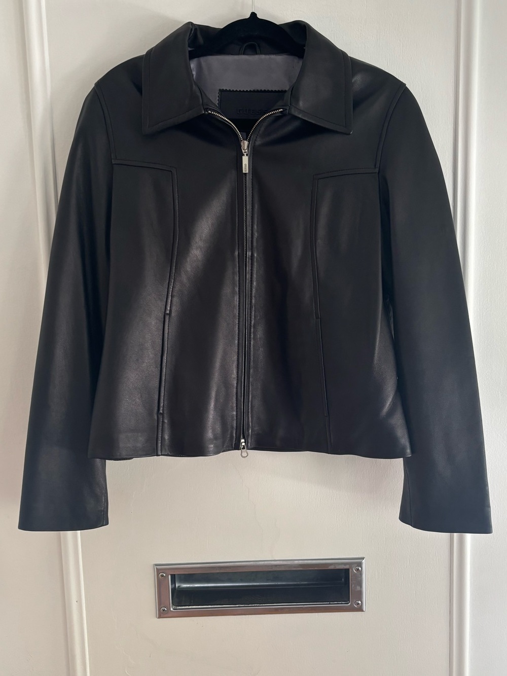 Guess Classic Black Leather Zip-Front Jacket - Women